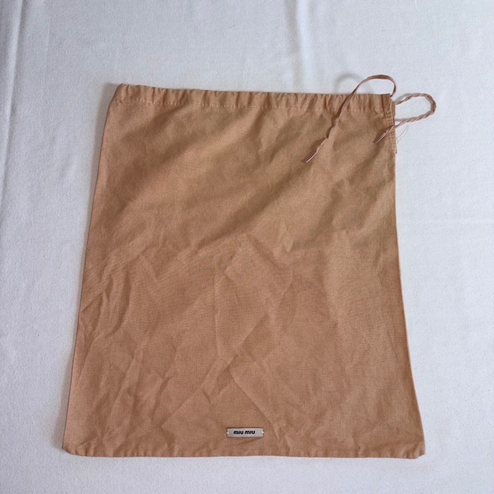 Miu Miu Dust Bag tan Peach 12.5 x 14.5  inch Drawstring Logo Cotton Storage Bag